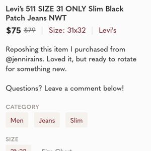 Levi's jeans slim black 31x32